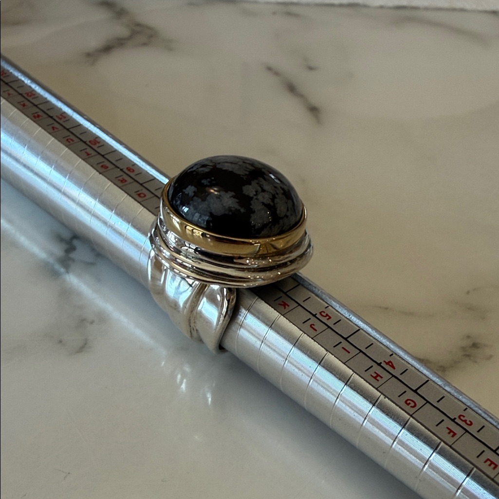 Rlm Studios Snowflake Obsidian Ring With Silver And Brass Setting Size 6 99$
